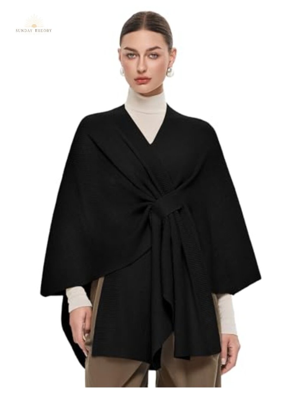PULI Women's Ribbed Knit Shawl Wrap Open Front Poncho Sweater